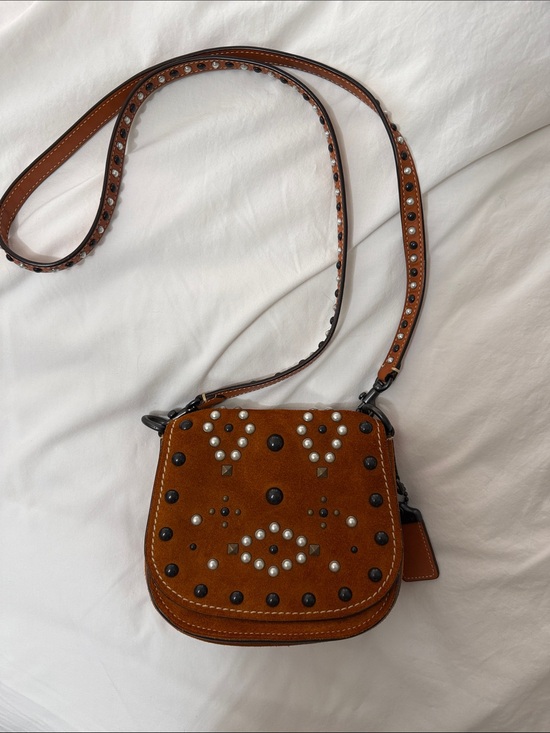 Coach Handbags - Coach Brown Suede Studded Crossbody